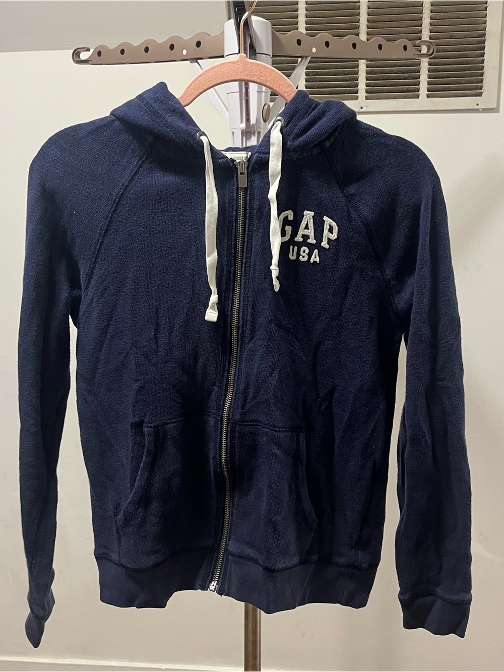 Women’s GAP 1969 USA Navy Zip-Up Hoodie with Drawstrings size small